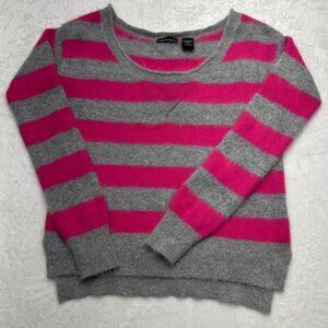 Wool And Rabbit Hair Blend Sweater By MODA International S Pink/Gray Stripe Extr